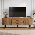 Meuble TV cannelé de style moderne du milieu du siècle avec portes coulissantes à tambour