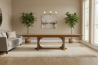 Table à manger à tréteaux extensible en placage de noyer d'Amérique