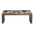 Navy Upholstered Accent Bench with Brown Solid Wood Frame