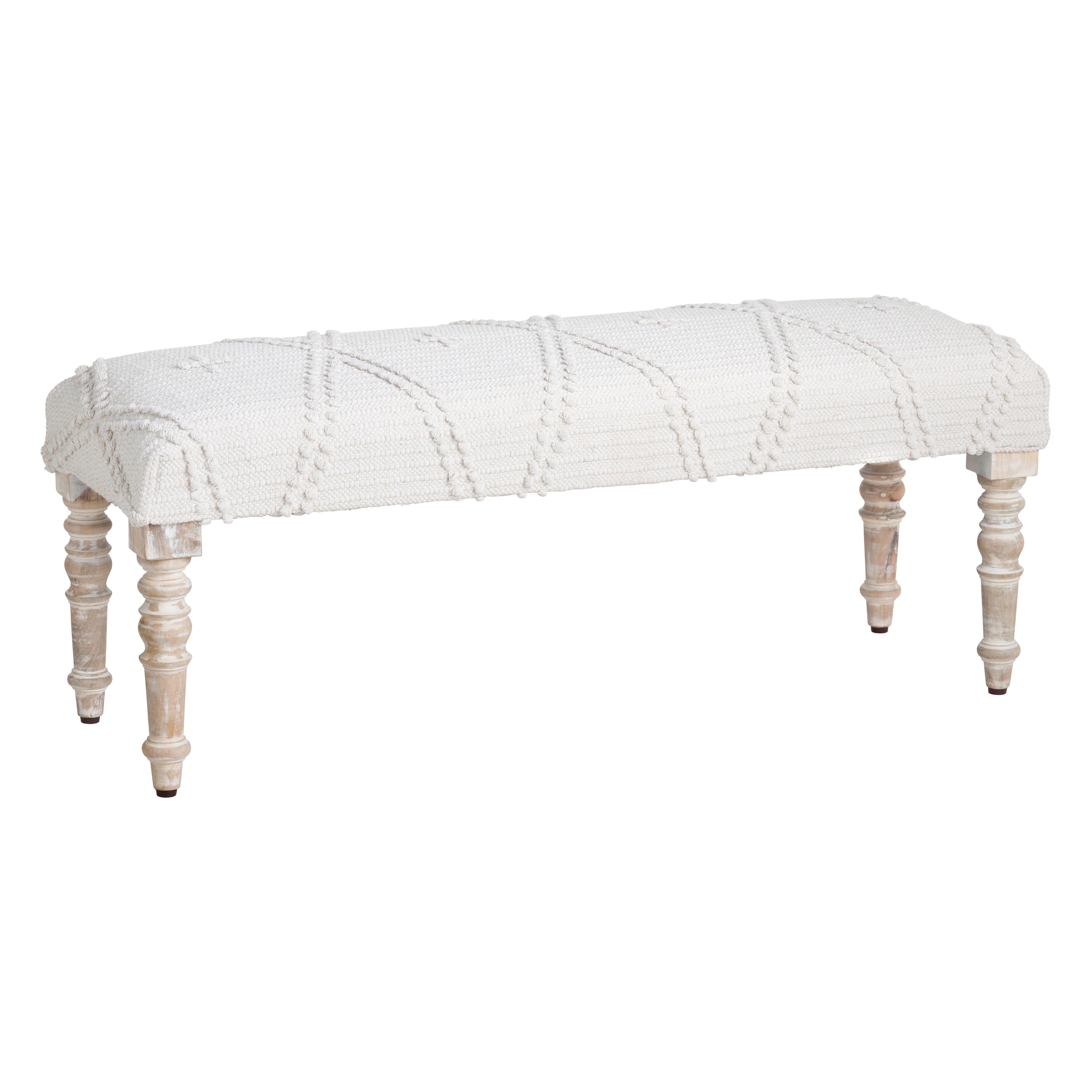 White Upholstered Accent Bench with Cream Solid Wood Frame