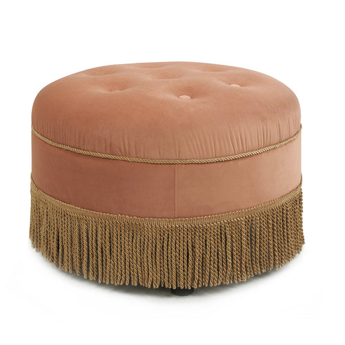 Pouf d'appoint rond en velours de 61 cm avec franges à pompons