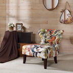 Fauteuil d'appoint sans accoudoirs en tissu imprimé avec pieds en bois espresso