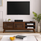 Meuble TV en rotin de style moderne du milieu du siècle pour téléviseur de 65 pouces