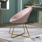 Fauteuil d'appoint en velours soyeux rose avec piètement luge doré