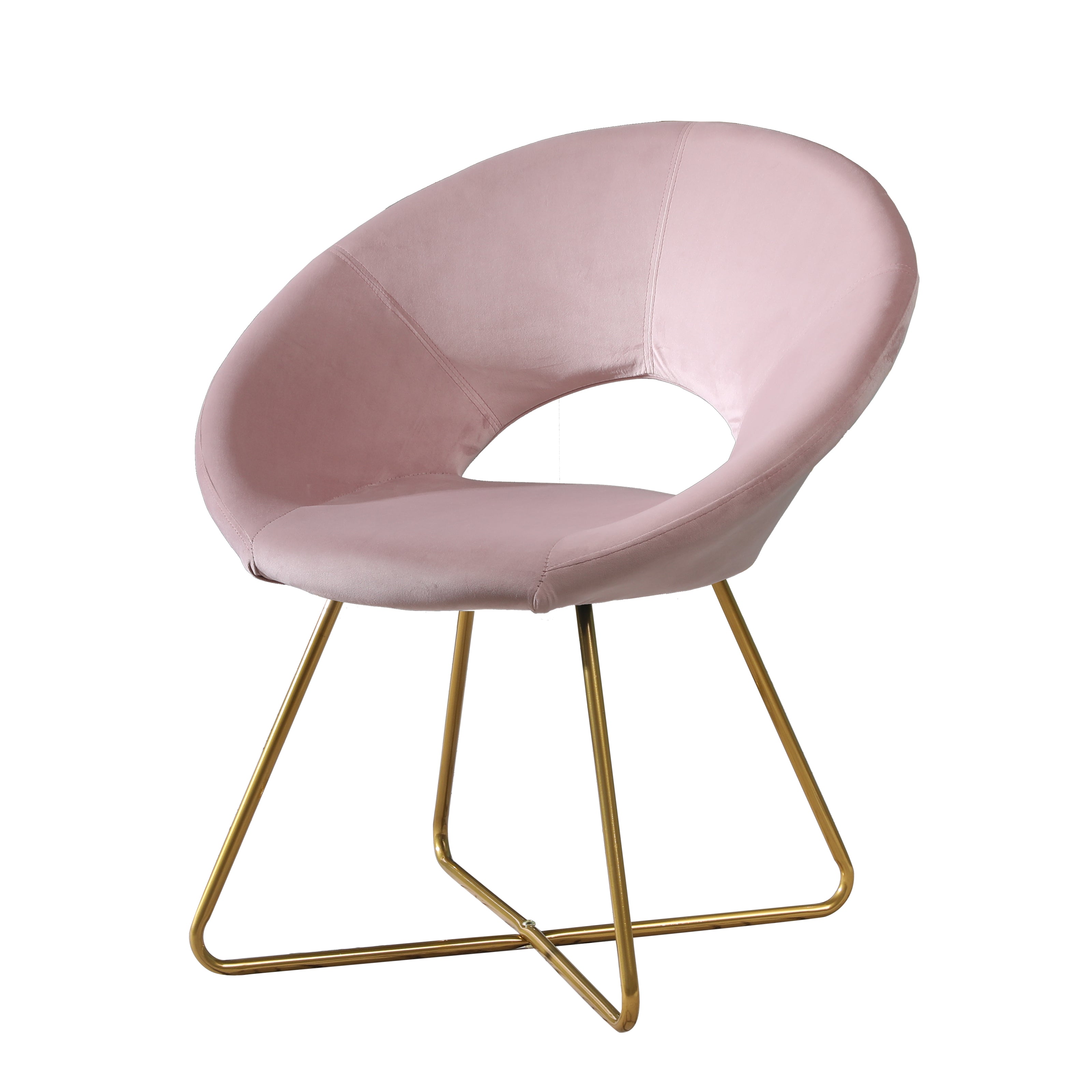 Slatina Pink Silky Velvet Upholstered Accent Chair with Gold Tone Finished Base