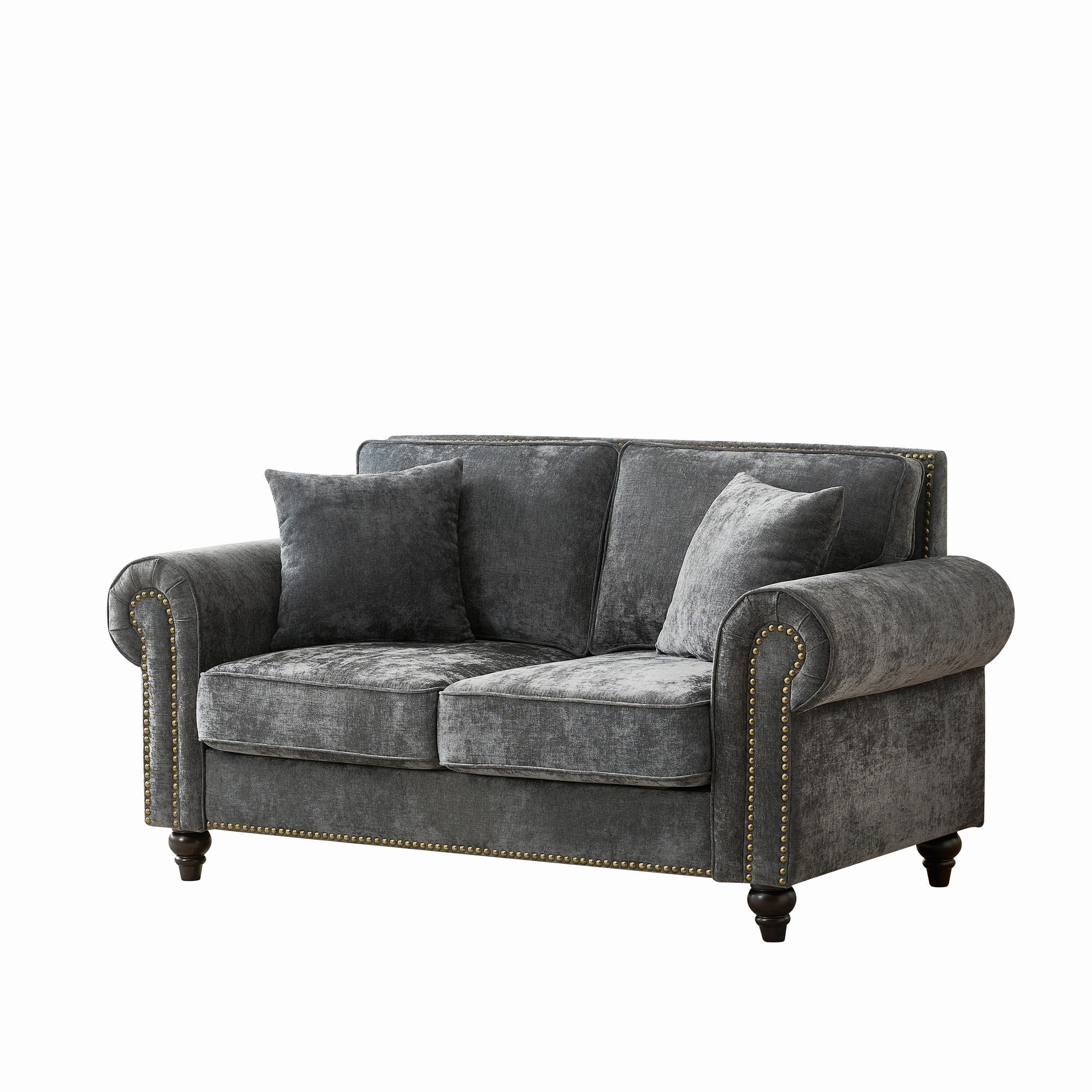 Modern 63 2-Seater Sofa with Tufted Upholstery, Rolled Arms, and Nailhead Trim