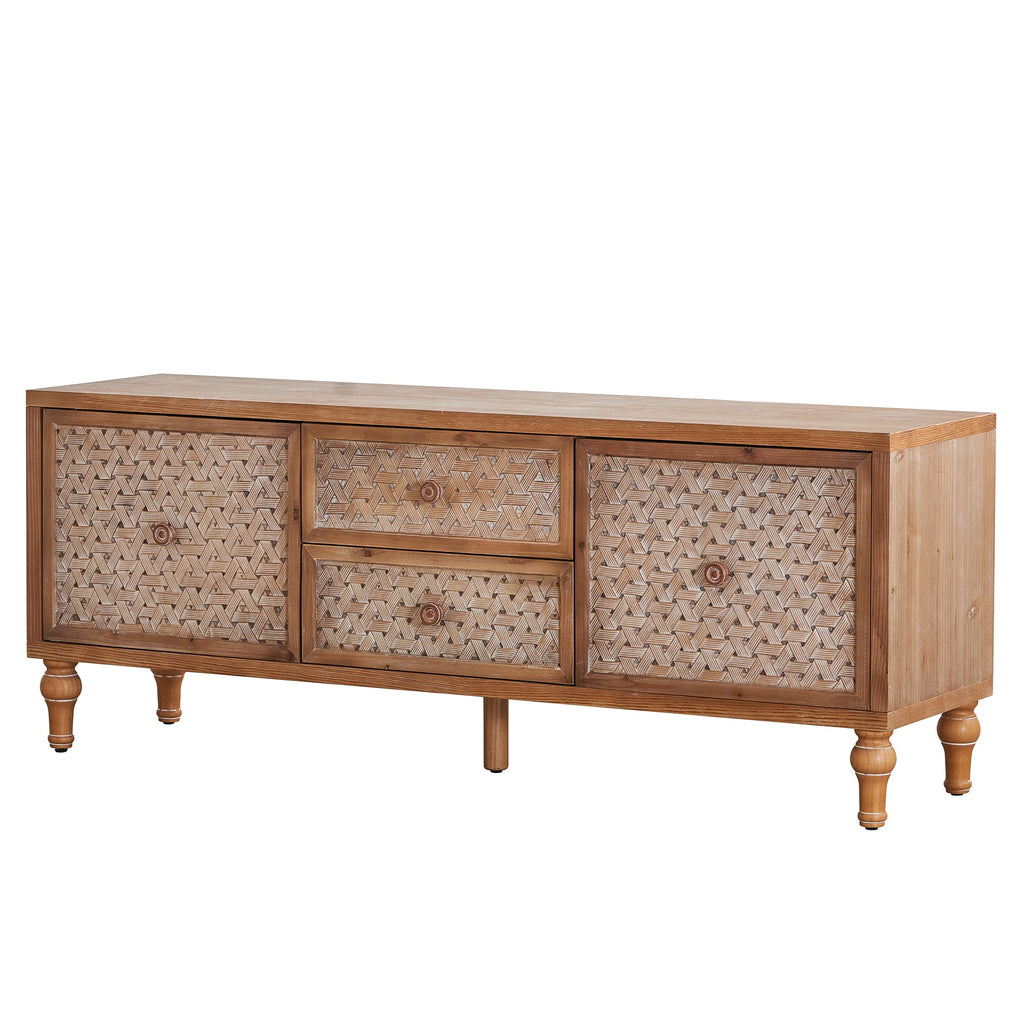 Mid-Century Modern Rattan Distressed TV Stand