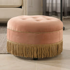 Pouf d'appoint rond en velours de 61 cm avec franges à pompons
