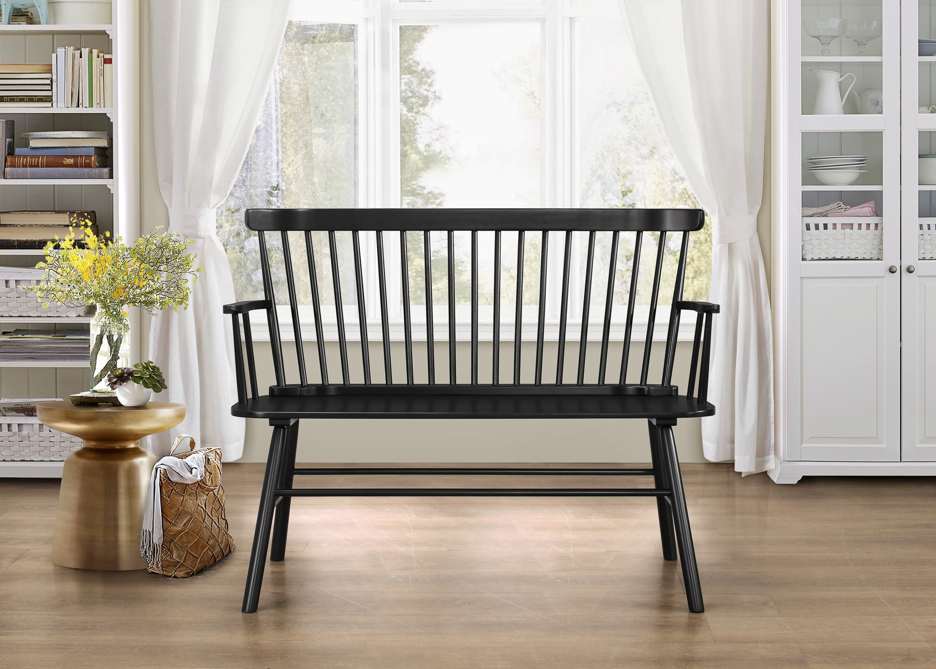 Banc à dossier fuseau en bois de style vintage pour ferme