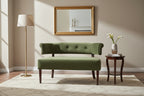 Banquette causeuse en velours capitonné à bras roulés de style Mid-Century Modern