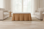 Pouffe rectangulaire en rotin naturel festonné avec coussin amovible