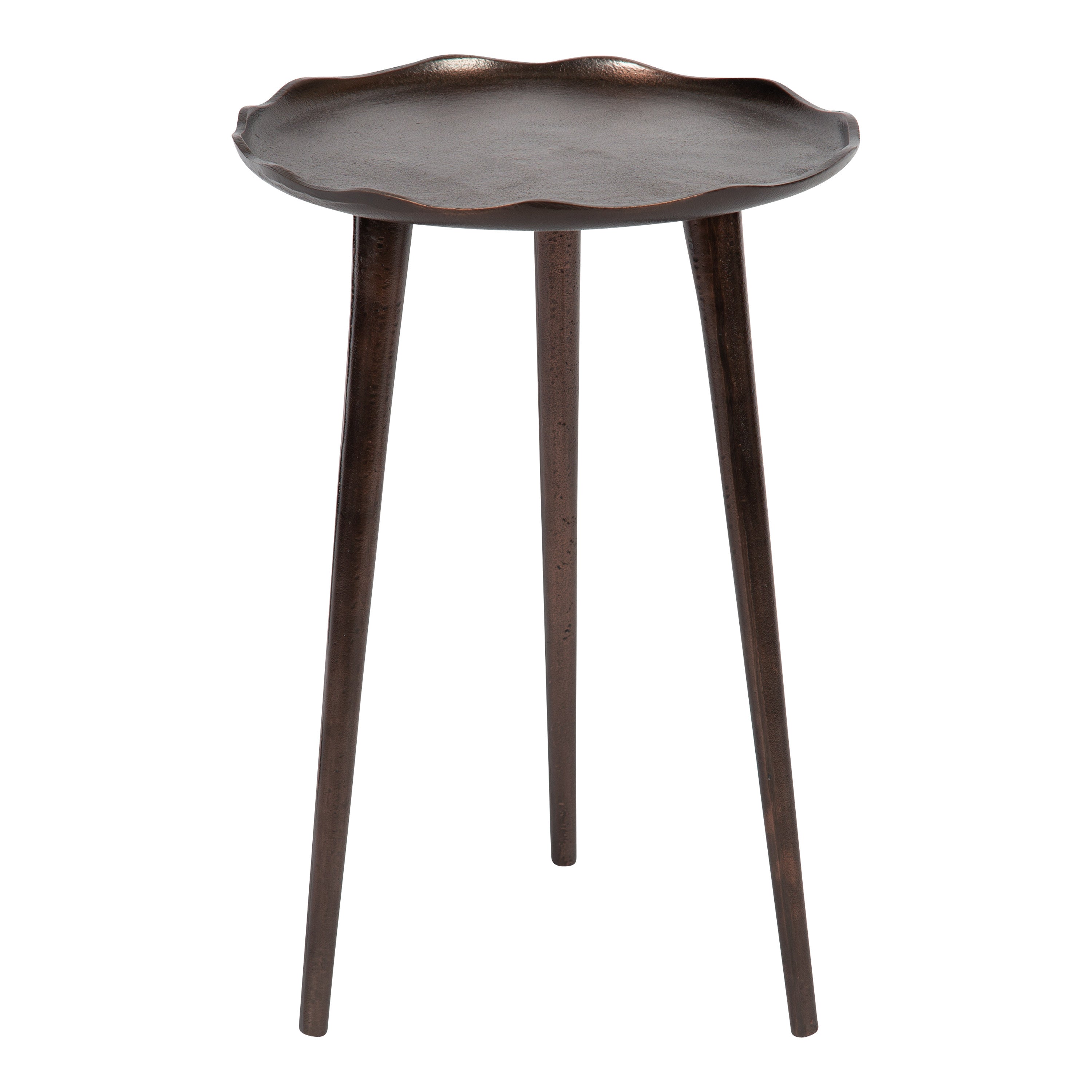 Table d'appoint ronde en aluminium sablé avec bord dentelé