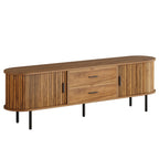 Meuble TV cannelé de style moderne du milieu du siècle avec portes coulissantes à tambour