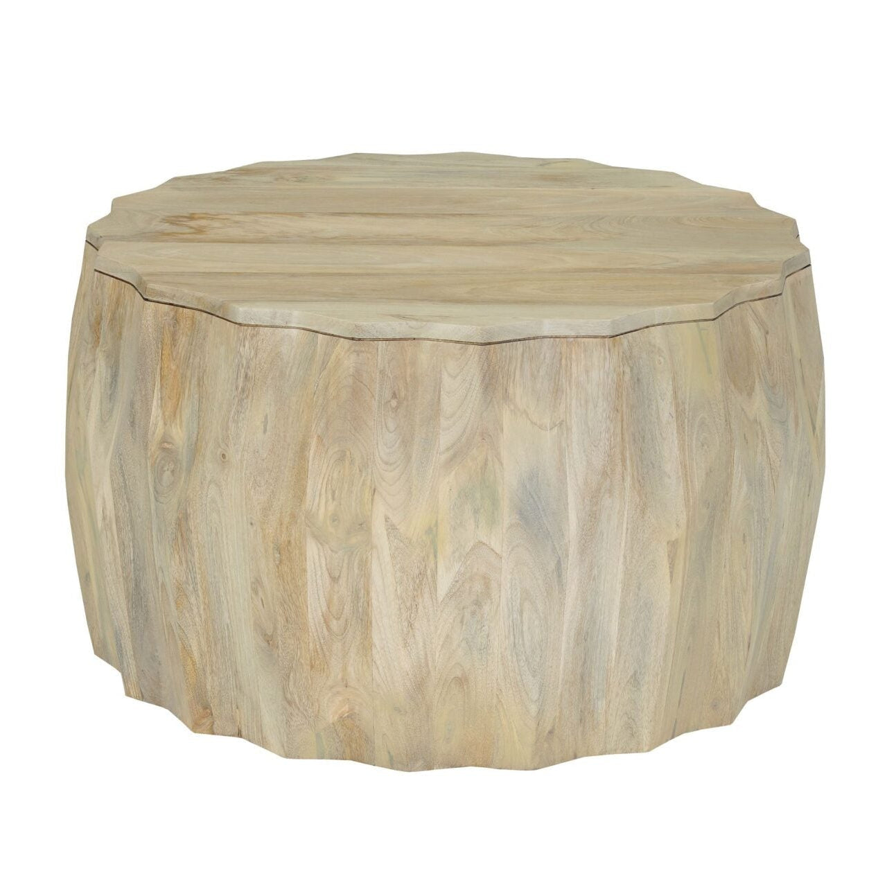 Table basse ronde en bois de manguier sculptée en diamant