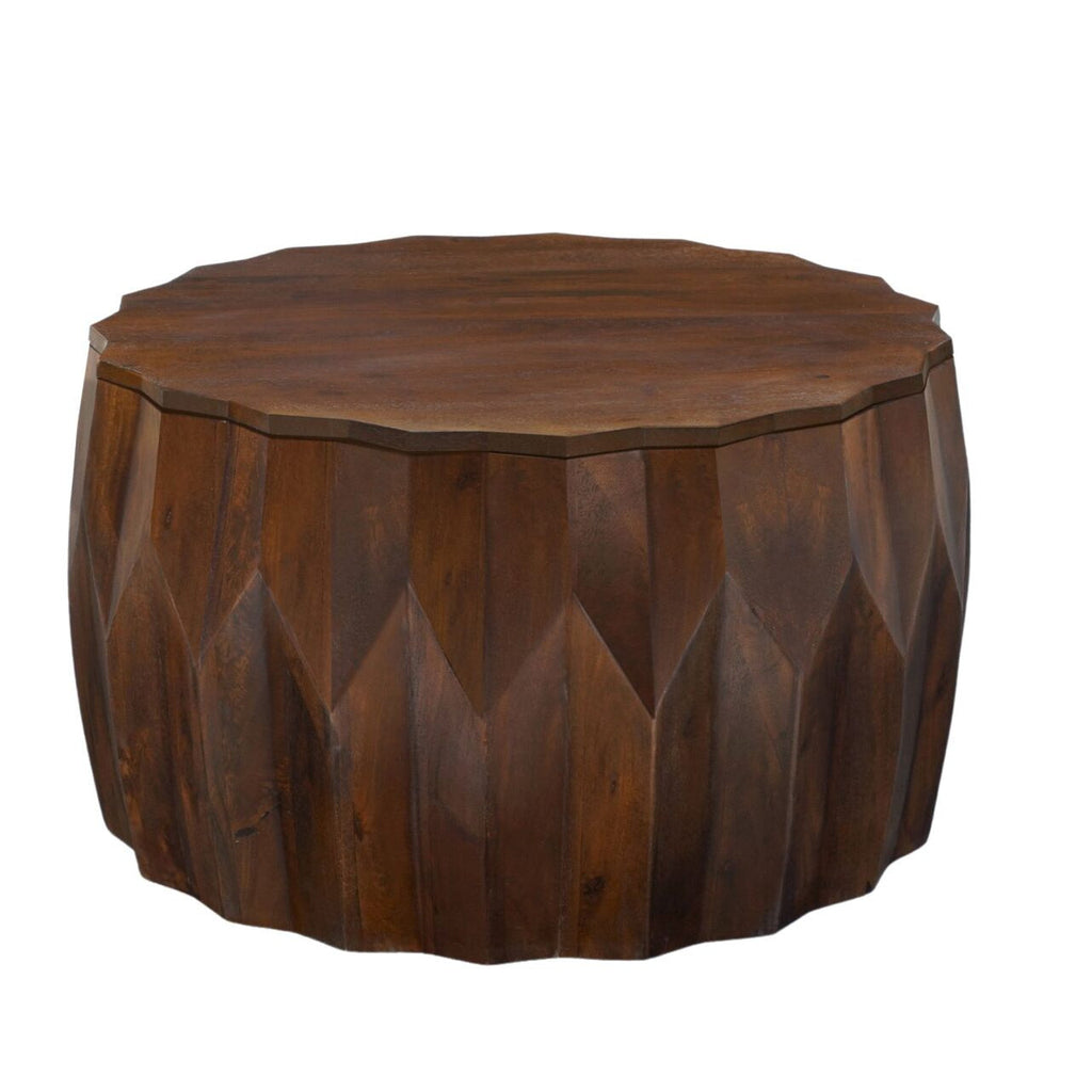 Facet 30 Diamond Carved Round Mango Wood Coffee Table
