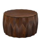 Table basse ronde en bois de manguier sculptée en diamant