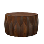 Table basse ronde en bois de manguier sculptée en diamant