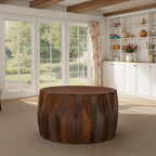 Table basse ronde en bois de manguier sculptée en diamant