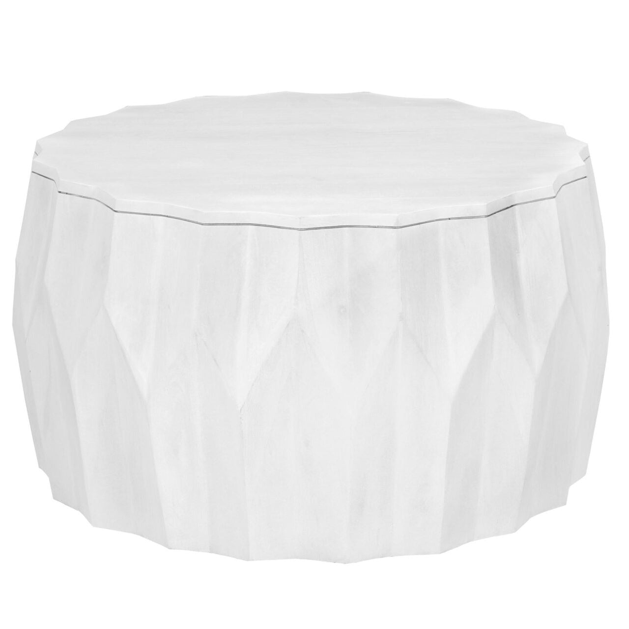 Table basse ronde en bois de manguier sculptée en diamant