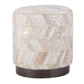 Silver Leather Handwoven Chevron Ottoman with Matte Black Base