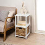 Meuble de rangement à 2 niveaux en bois d'acacia fait main de style Bohème Côtier avec panier tressé en jacinthe d'eau