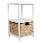 Meuble de rangement à 2 niveaux en bois d'acacia fait main de style Bohème Côtier avec panier tressé en jacinthe d'eau