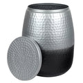 Merida Modern Rustic Hammered Metal Drum Storage Side Table with Lid