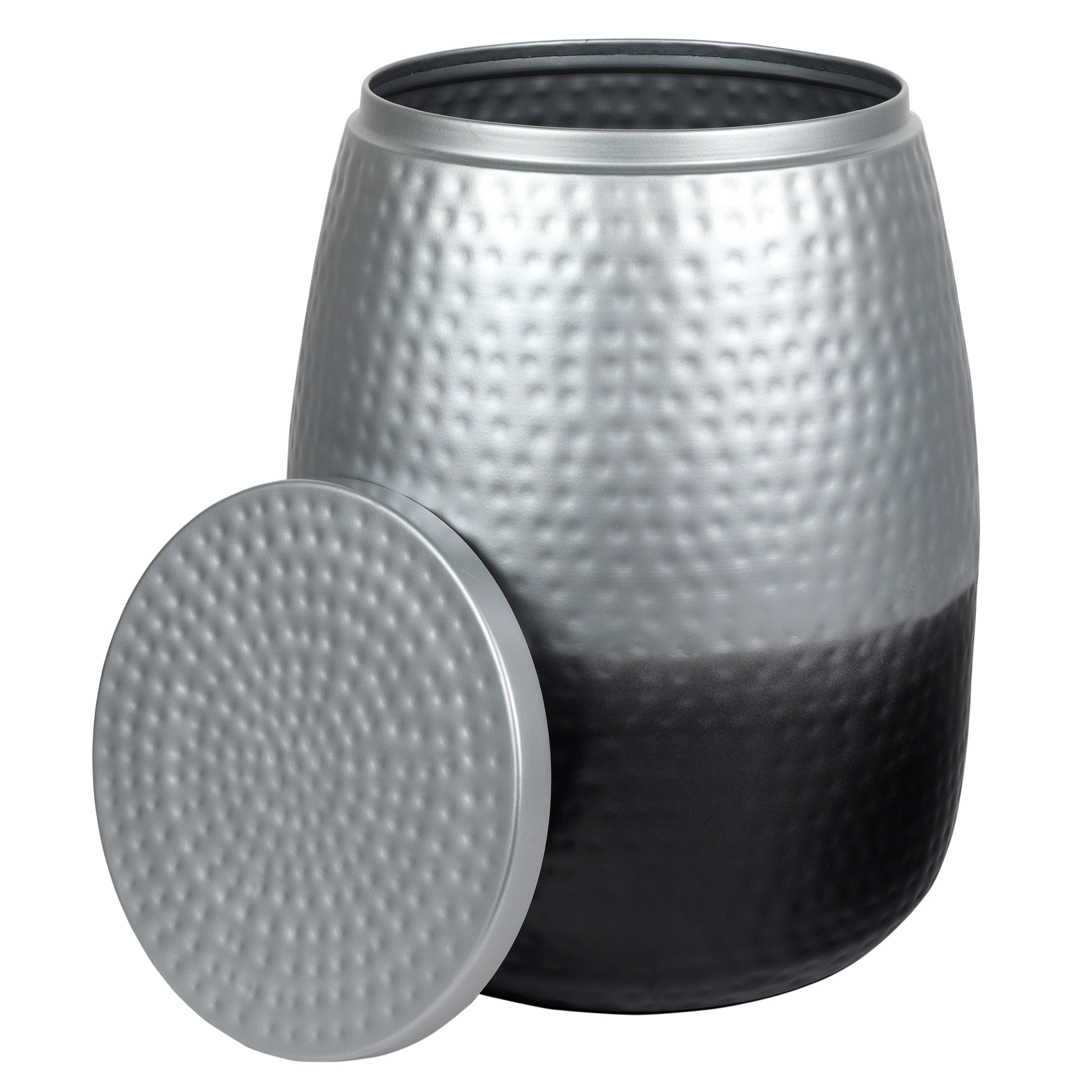 Merida Modern Rustic Hammered Metal Drum Storage Side Table with Lid