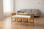 Banc Bohème en Rotin Naturel avec Étagère Ouverte et Coussin Amovible