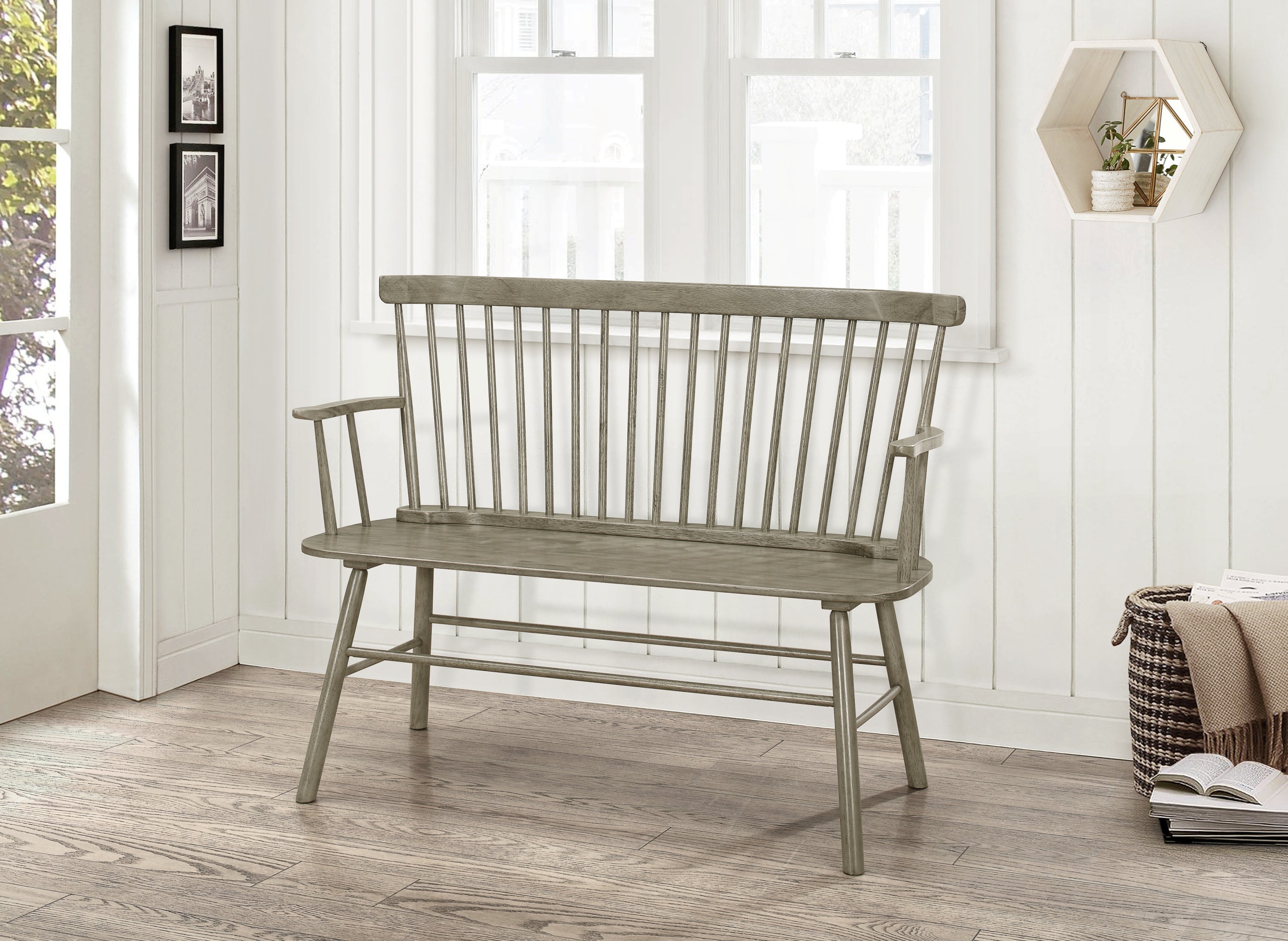 Banc à dossier fuseau en bois de style vintage pour ferme