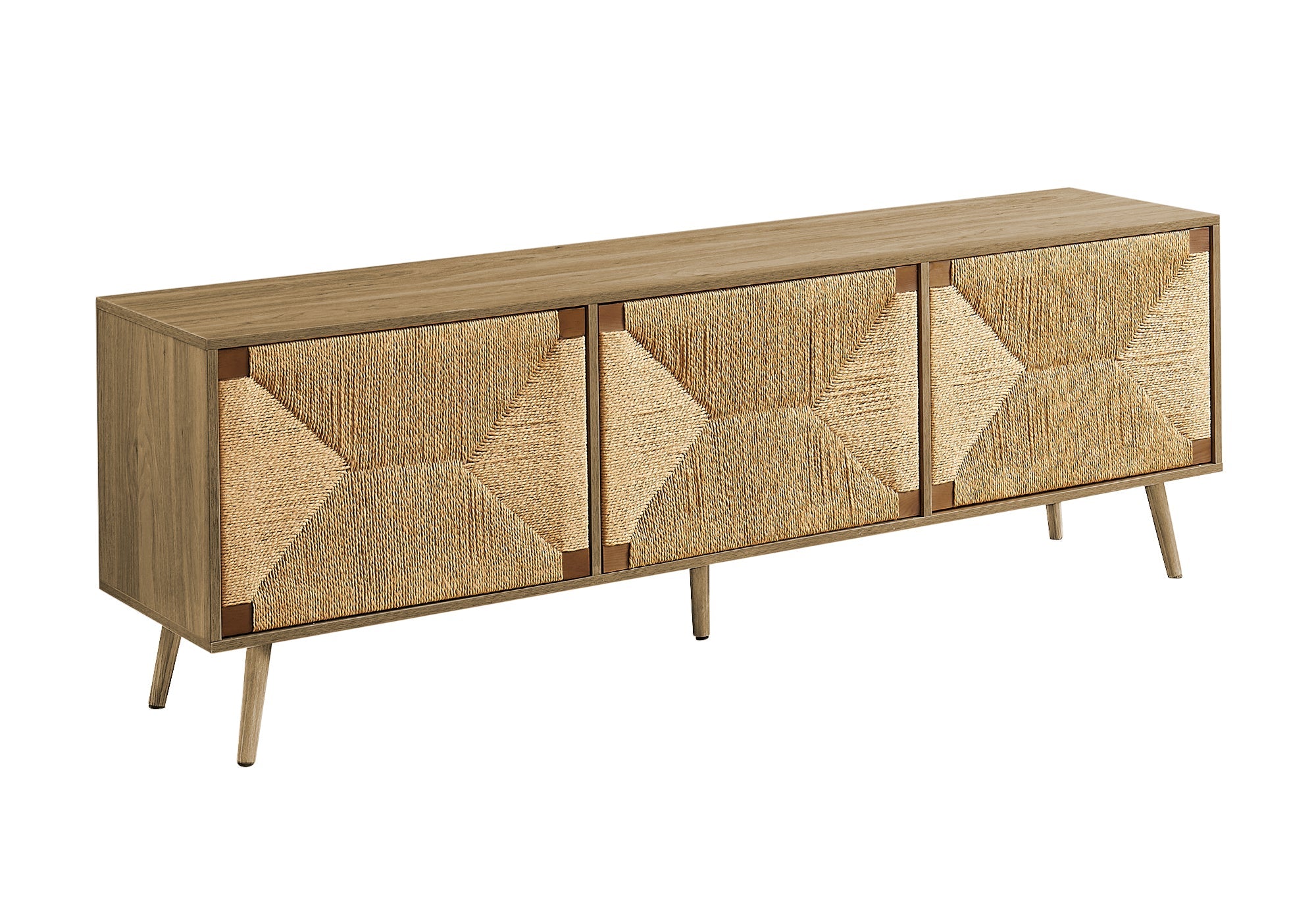 Mid Century Seagrass-Look TV Stand