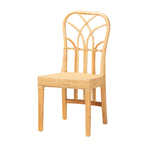 Chaise de salle à manger bohème à dossier rond en bois d'acajou et rotin