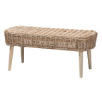 Banc d'appoint ovale bohème en rotin Kubu et bois d'acacia