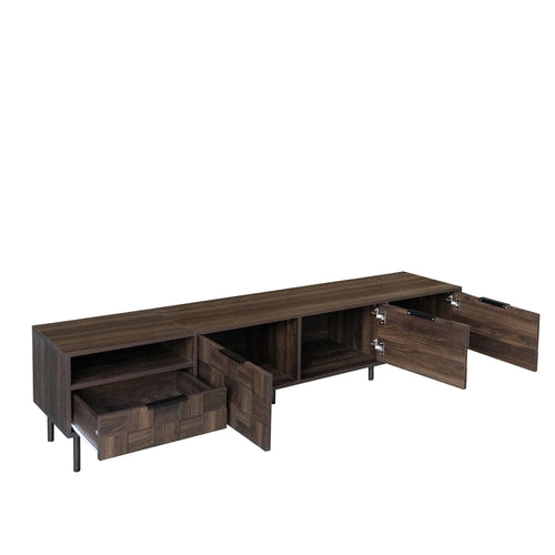 Meuble TV scandinave de 198 cm avec placards de rangement, convient aux téléviseurs de plus de 65 pouces