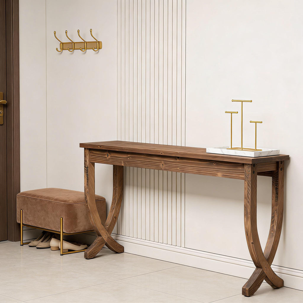 Rustic Entryway Console Table with Decorative Legs
