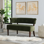 Banquette causeuse en velours capitonné à bras roulés de style Mid-Century Modern
