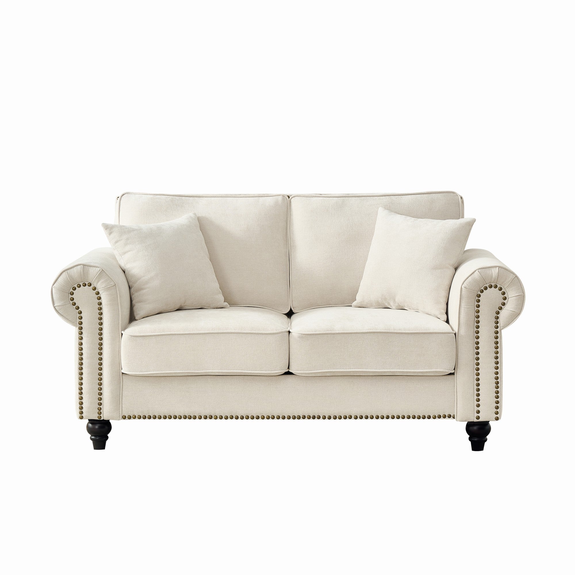 Canapé 2 places moderne 63 avec revêtement capitonné, accoudoirs roulés et garniture cloutée