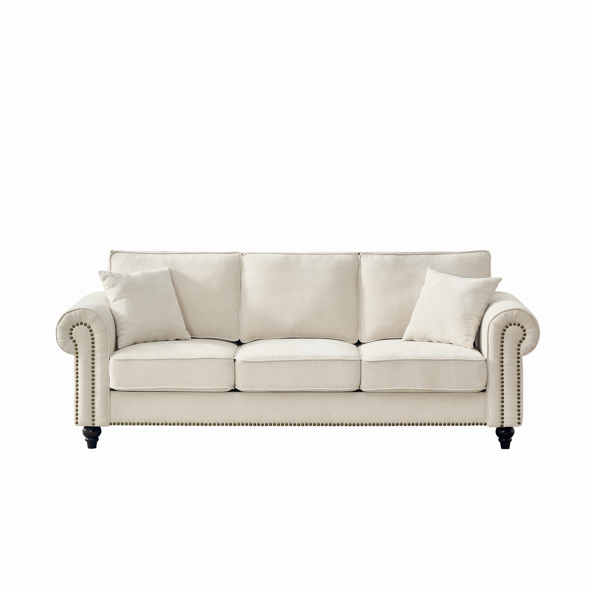 Modern 86 3-Seater Sofa with Tufted Upholstery, Rolled Arms, and Nailhead Trim