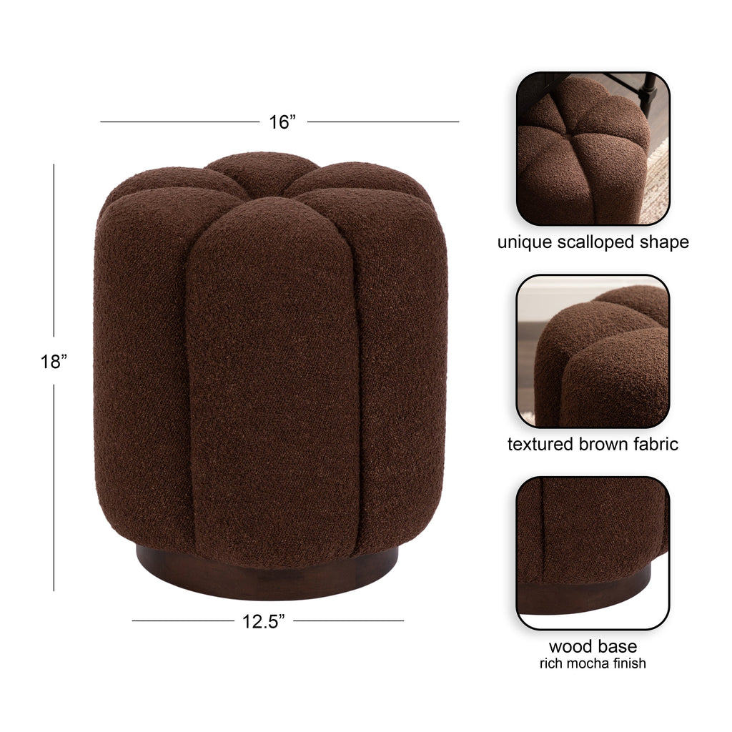 Lucida Round Tufted Ottoman Fabric and Wood