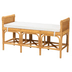 Banc Bohème en Rotin Naturel avec Étagère Ouverte et Coussin Amovible