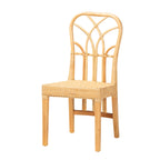 Chaise de salle à manger bohème à dossier rond en bois d'acajou et rotin