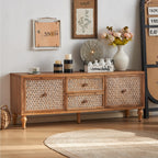 Meuble TV en rotin vieilli, style Mid-Century Modern