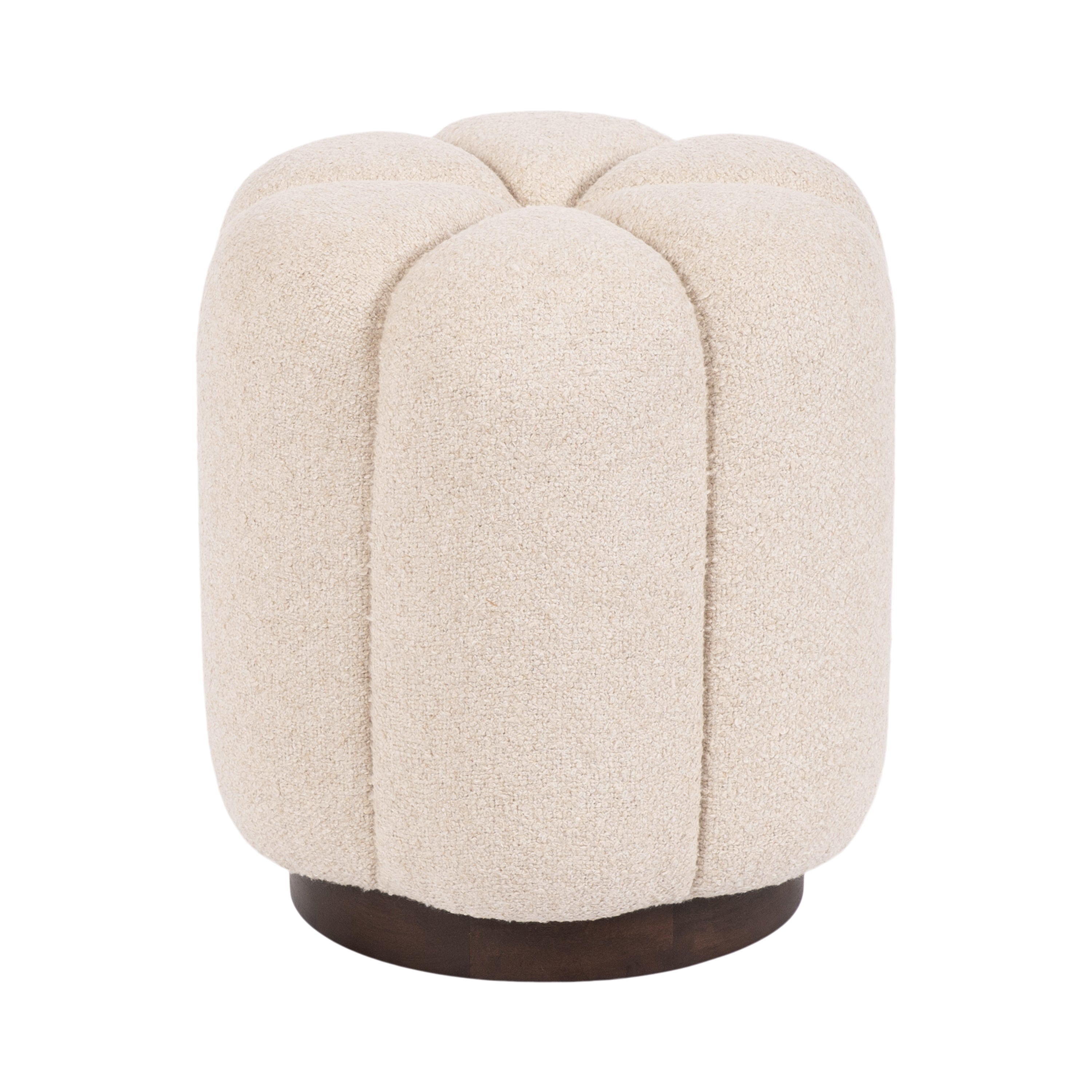 Pouf capitonné rond en tissu avec pieds en bois