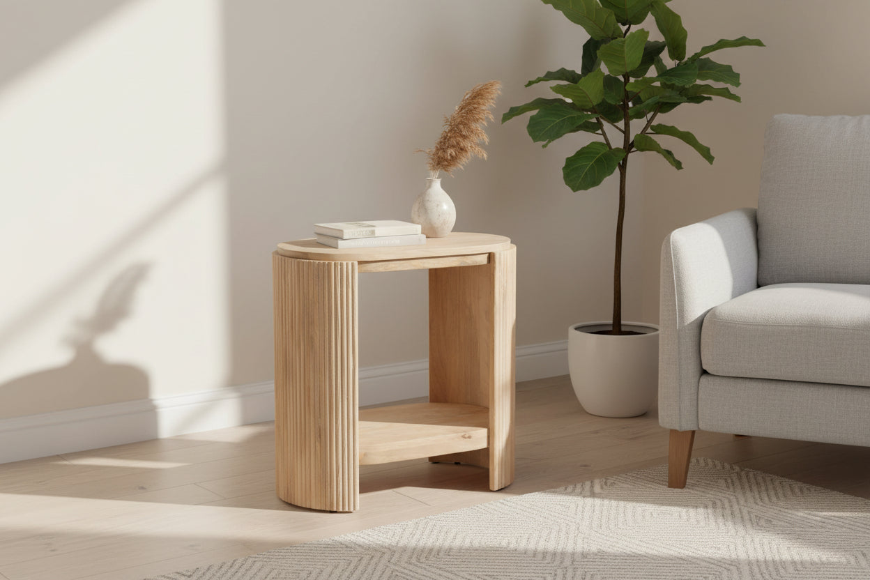 Table d'appoint en bois massif en forme de capsule